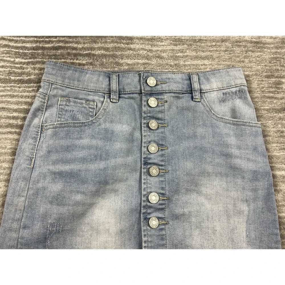 Indigo‎ Rein Skirt Juniors 1 Denim Light Wash Raw Hem Button Front